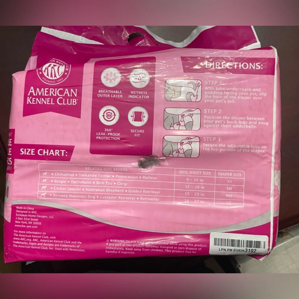 American Kennel Club Pink Disposable Female Dog Diapers